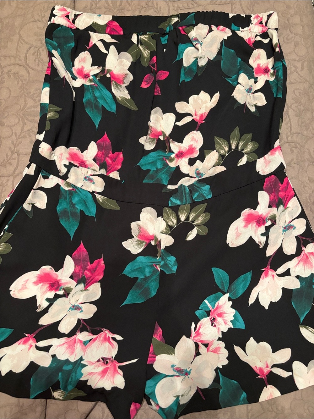 1. State Black Strapless Romper with Teal and Pink Floral Accents